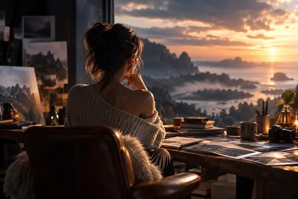 Cinematic studio portrait with dramatic soft light and polished styling