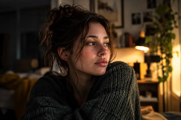 Dark noisy portrait brightened with controlled light and reduced grain